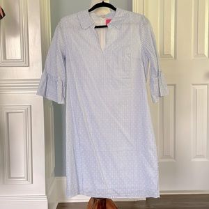 NWOT blue seersucker w Swiss dot dress